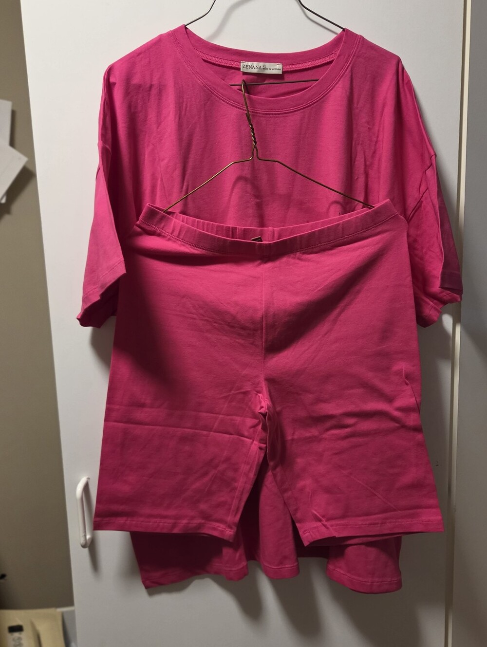 Zenana Outfitters Bright Pink Short Sleeve Oversize Tee & Biker Shorts